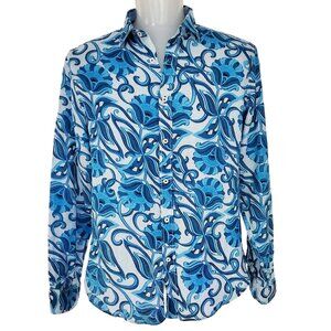 NWT GANESH Mens 100% Linen Blue and White Floral Shirt Size XL